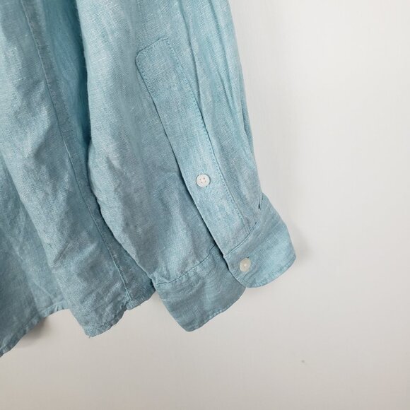 Jos A Bank Aqua Linen Long Sleeve Button Up Shirt Beach Coastal Size Large - Picture 7 of 7
